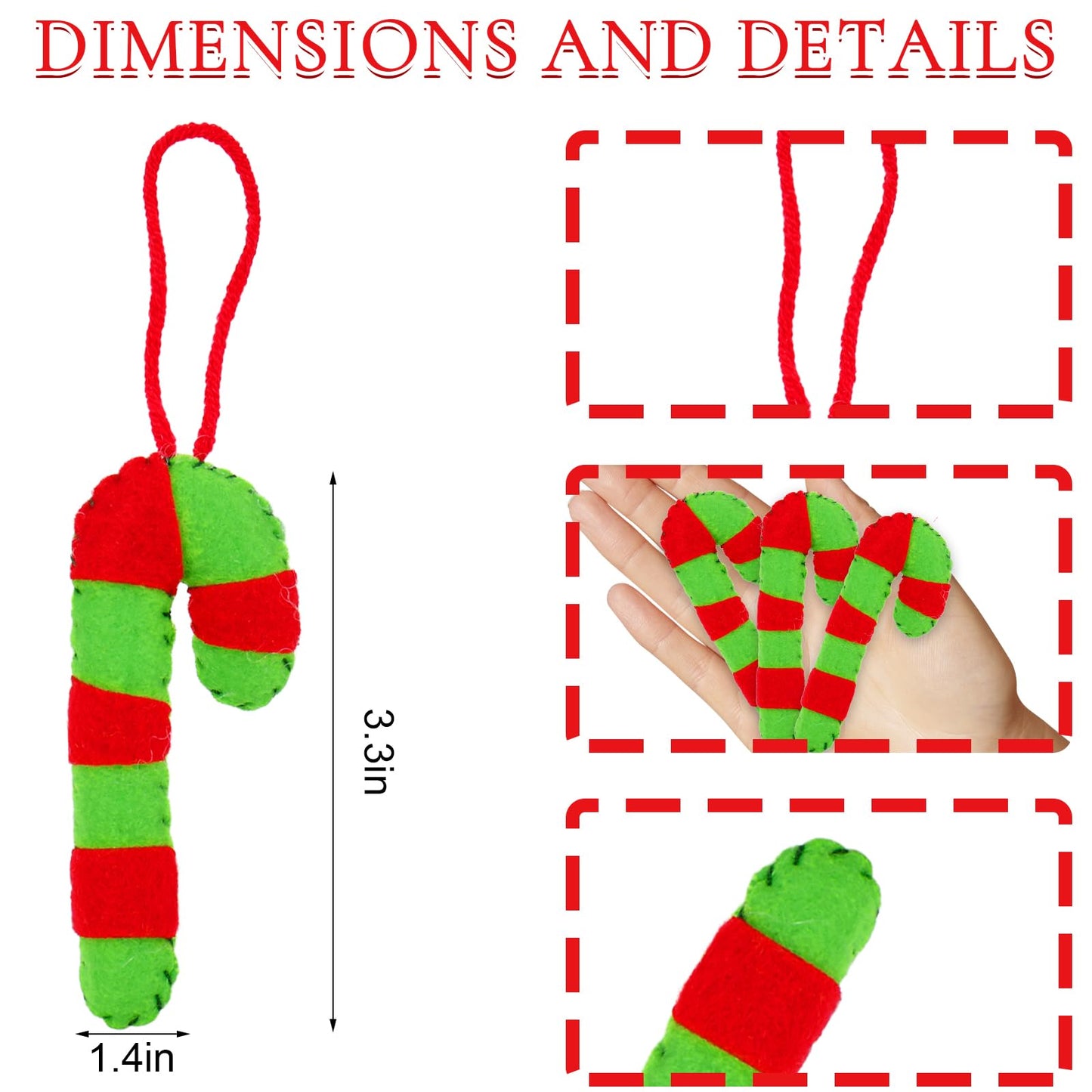 Whaline 12Pcs Christmas Felt Hanging Ornament Red Green Candy Cane Felt Ornaments for Xmas Tree Indoor Outdoor Decoration