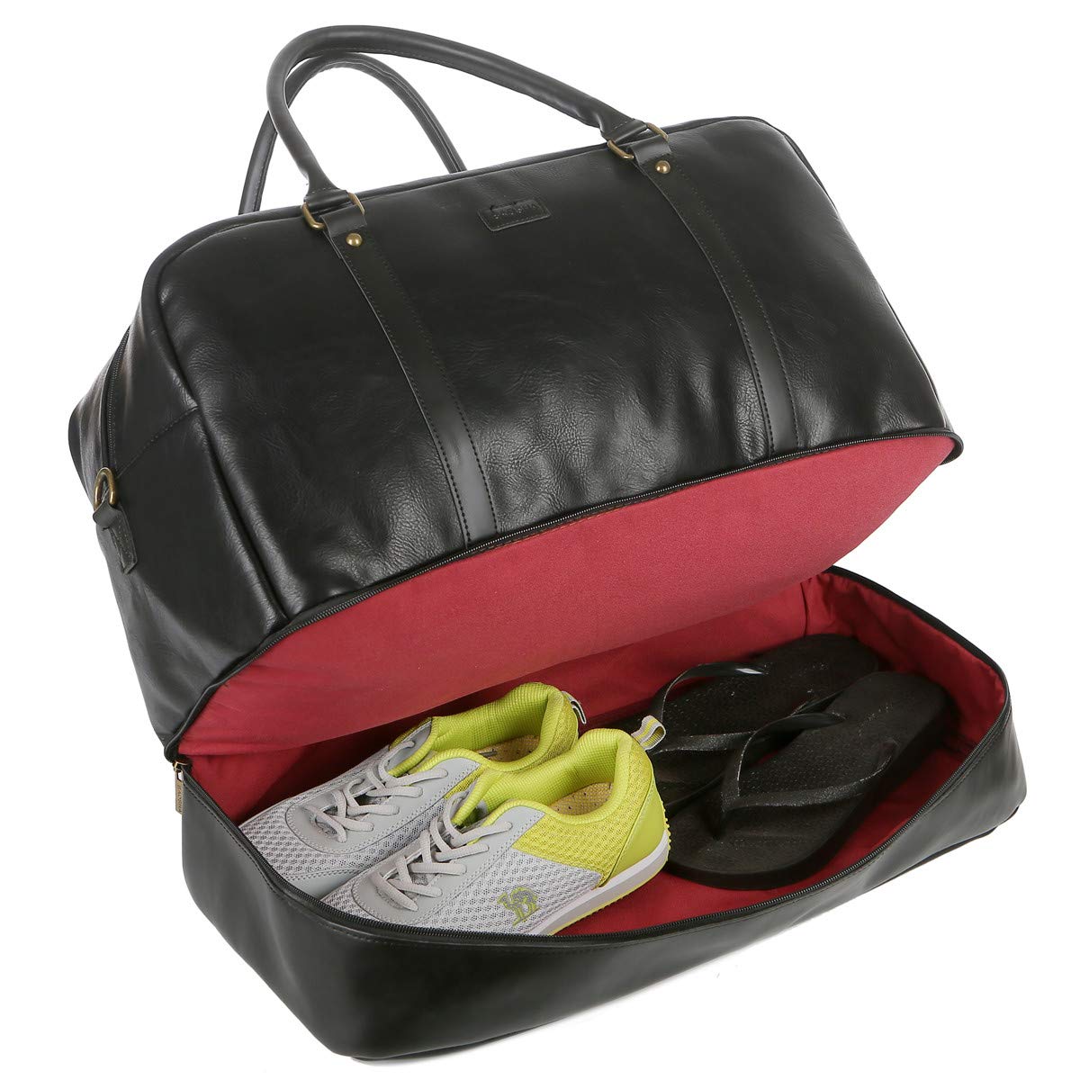 BAOSHA Vegan Leather Large Travel Duffel Tote Bag Carry On Weekender Overnight Bag With Shoe Compartment HB-38 (Black)