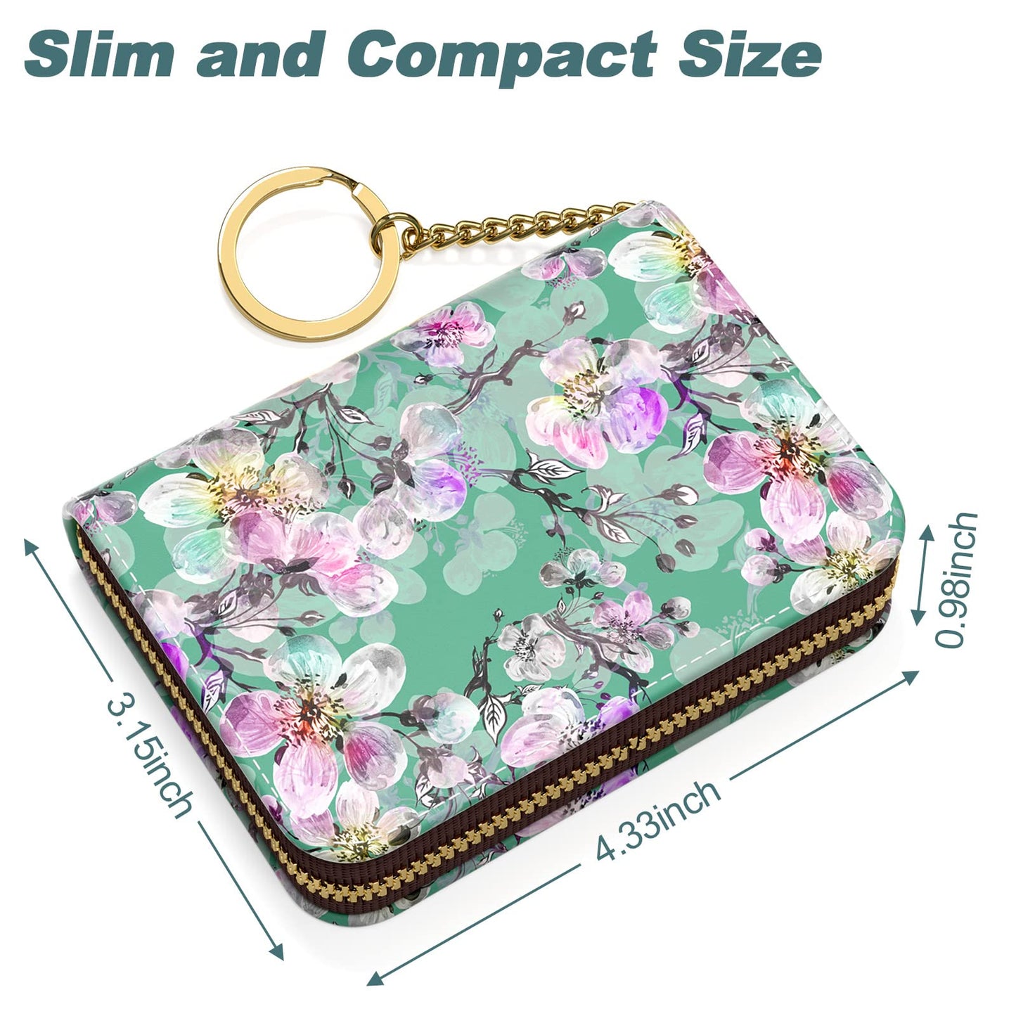 Nipichsha Women's Small RFID Blocking Credit Card Wallet, Plum Flower, Leather, Slim and Compact Size, 12-Slot with Privacy Protection