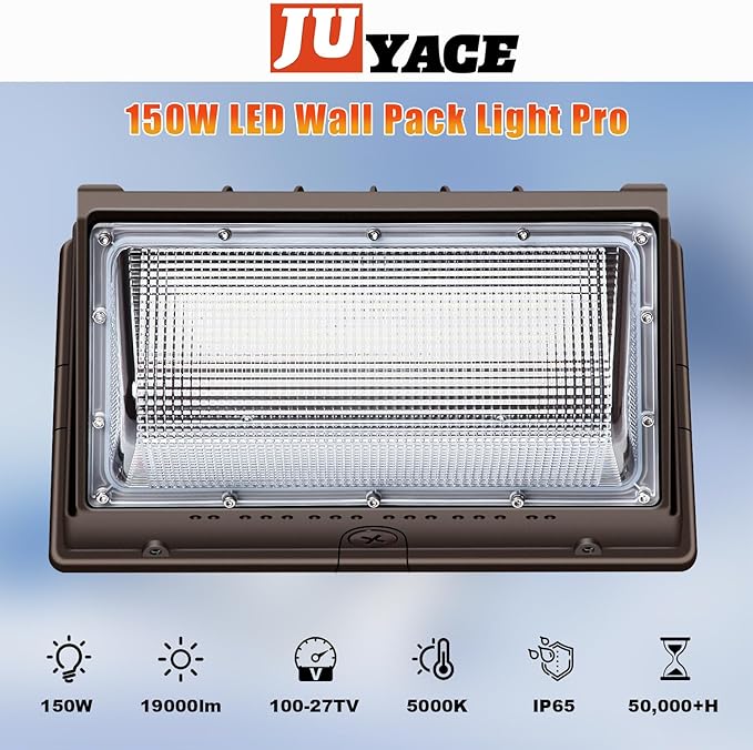 Juyace 150W LED Wall Light Outdoor Flood Lighting 4 Pack 5000K 100-277V IP65 Waterproof for Barn Backyard Warehouse Garage Yard