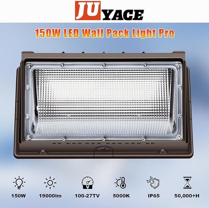 Juyace 150W LED Wall Light Outdoor Flood Lighting 4 Pack 5000K 100-277V IP65 Waterproof for Barn Backyard Warehouse Garage Yard