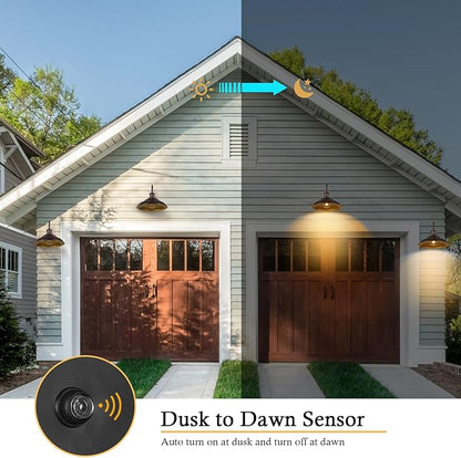 Dusk to Dawn Outdoor Gooseneck Barn Light Fixture, 16 Inch Dome Large Wall Sconce Farmhouse Exterior Wall Mount Light for House Garage Patio Doorway, 1 Pack
