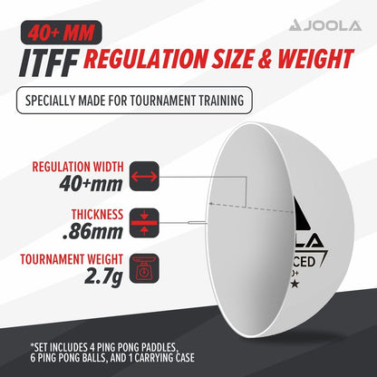 JOOLA Advanced Premium Ping Pong Paddles Set of 4 - Professional Table Tennis Paddles, 6 Advanced Training 3 Star Ping Pong Balls, and Carrying Case - Tournament Level - Indoor and Outdoor Compatible