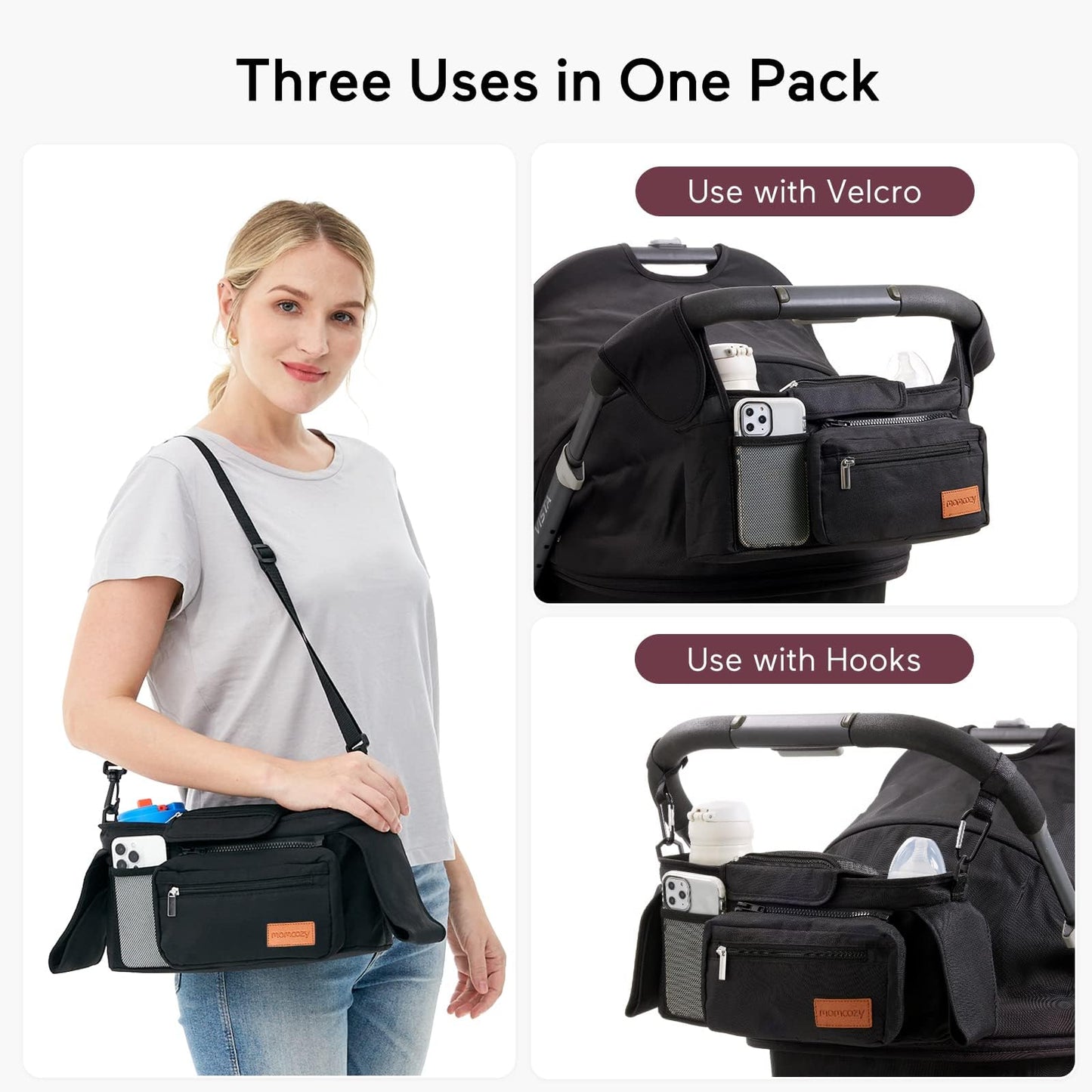 Momcozy Universal Stroller Organizer with Insulated Cup Holder Detachable Phone Bag & Shoulder Strap, Fits for Stroller like Uppababy, Baby Jogger, Britax, BOB, Umbrella and Pet Stroller
