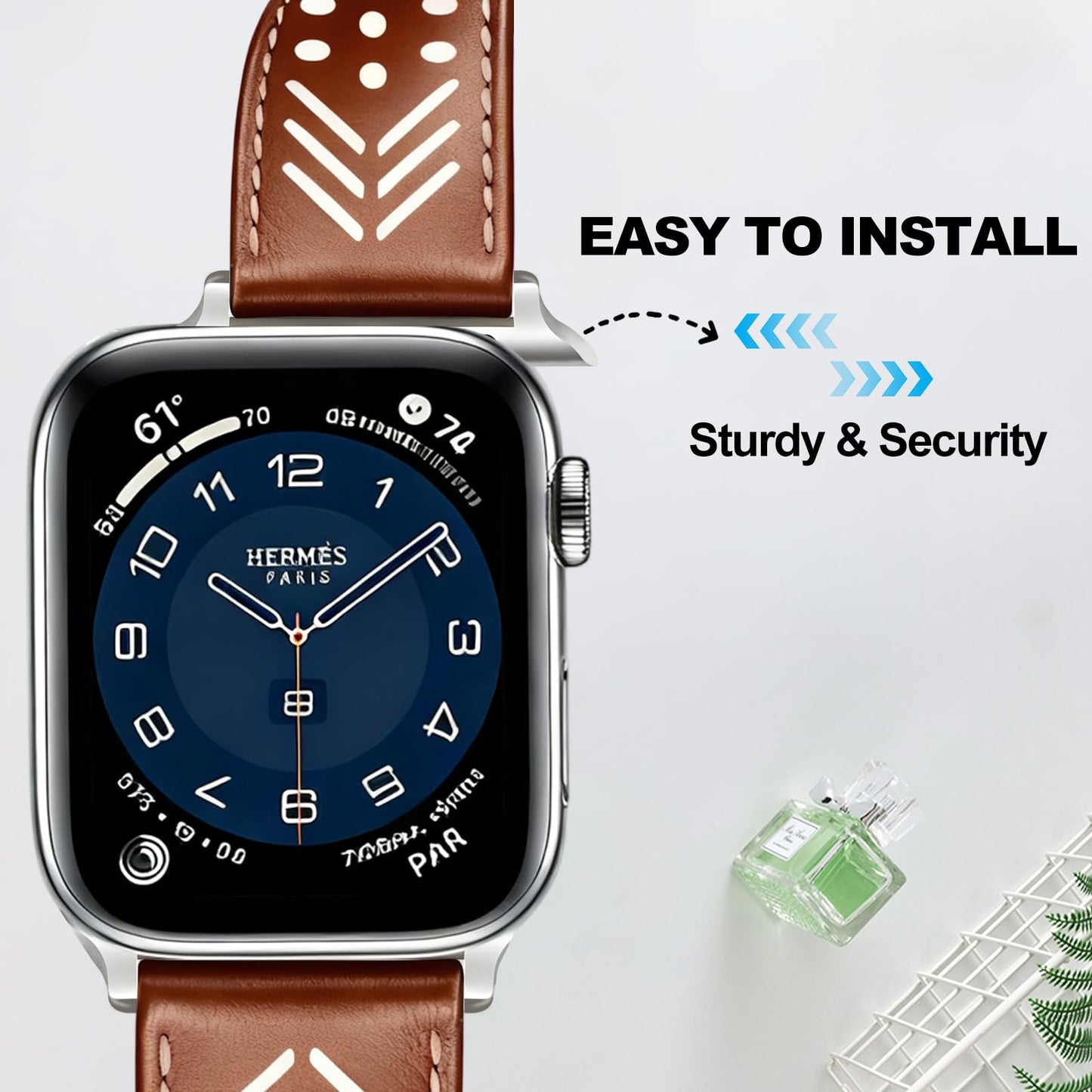 Hollow-out Genuine Leather Watch Band for Apple Watch, Dressy Strap for Women Lady Small Wrist, Compatible with Apple Watch Series 11 10 9 8 7 6 SE 3 2 1 Ultra 38mm 40mm 41mm 42mm 44mm 45mm 46mm 49mm