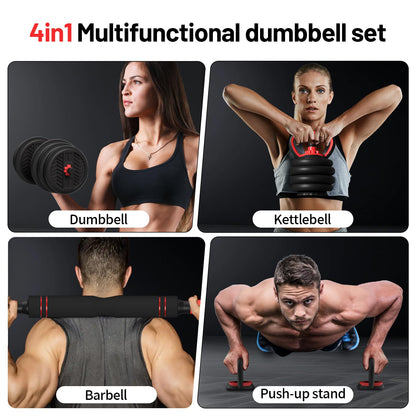 Adjustable Dumbbell, 20/30/40/60/80lbs Dumbbells Set, 4-in-1 Free Weights for Women/Men Workout Equipment Used as Barbell/Kettlebells/Push up Stand for Home Gym