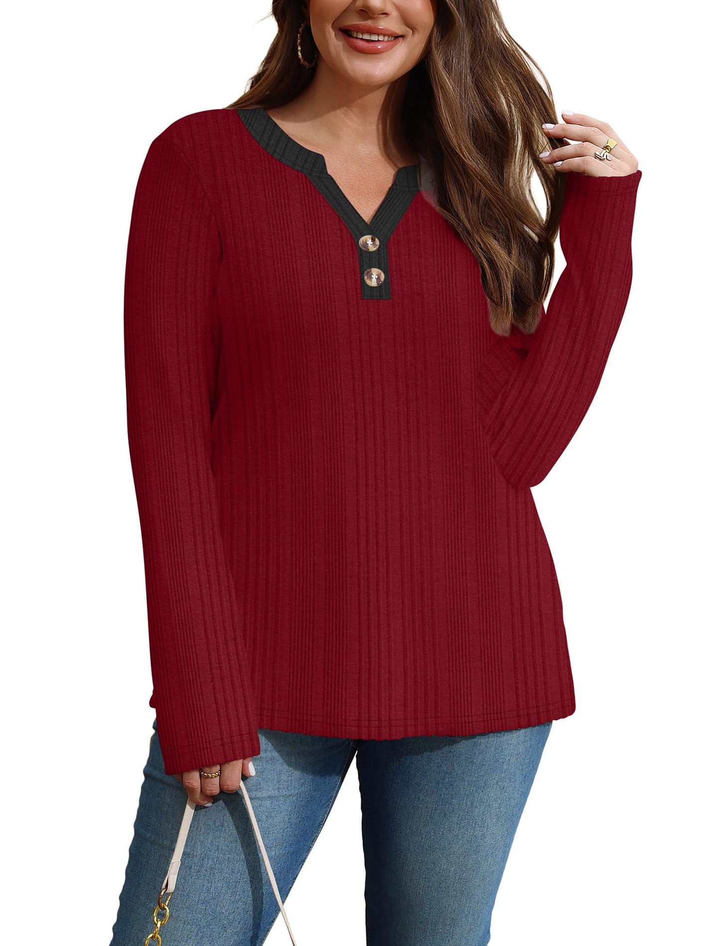 SAMPEEL Womens Sweaters Lightweight Long Sleeve Shirts V Neck Tops with Button Fall Outfits 2025