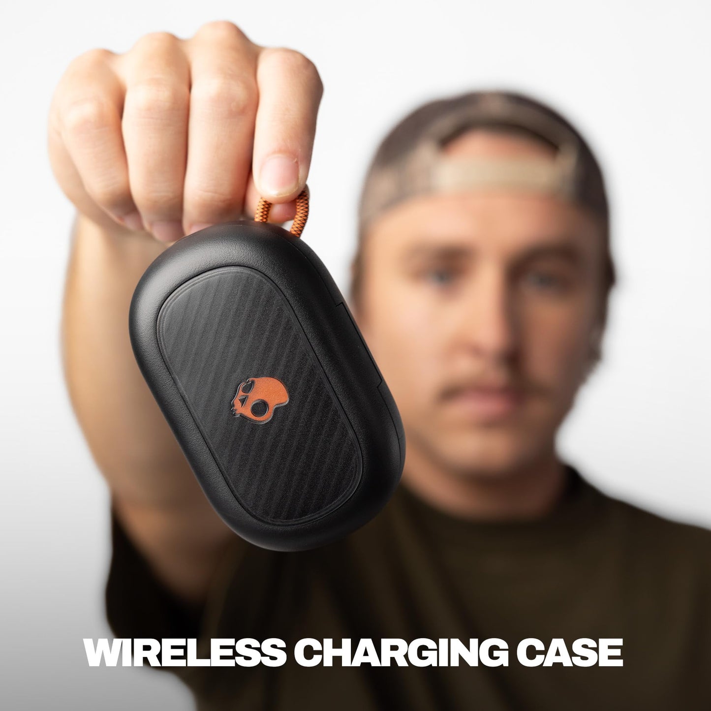 Skullcandy Push ANC Active Wireless Earbuds, Bluetooth Headphones, Noise Cancelling, 58 Hours Battery, Secure-Fit Over-Ear Hanger, Sweat and Waterproof, Microphone for iPhone Android - Black/Orange