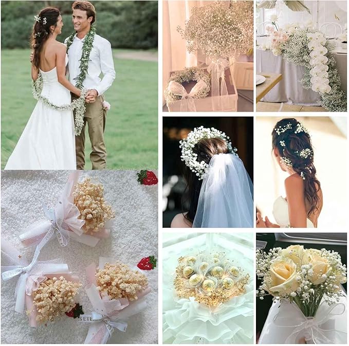 Babys Breath Dried Flowers Bouquet-17'' 2500+ Ivory Dry Flowers, Natural Gypsophila Branches for Wedding, Home Table Vase Decor, DIY Wreath Floral, Fall Thanksgiving Autumn Decoration (Brown, 3oz)