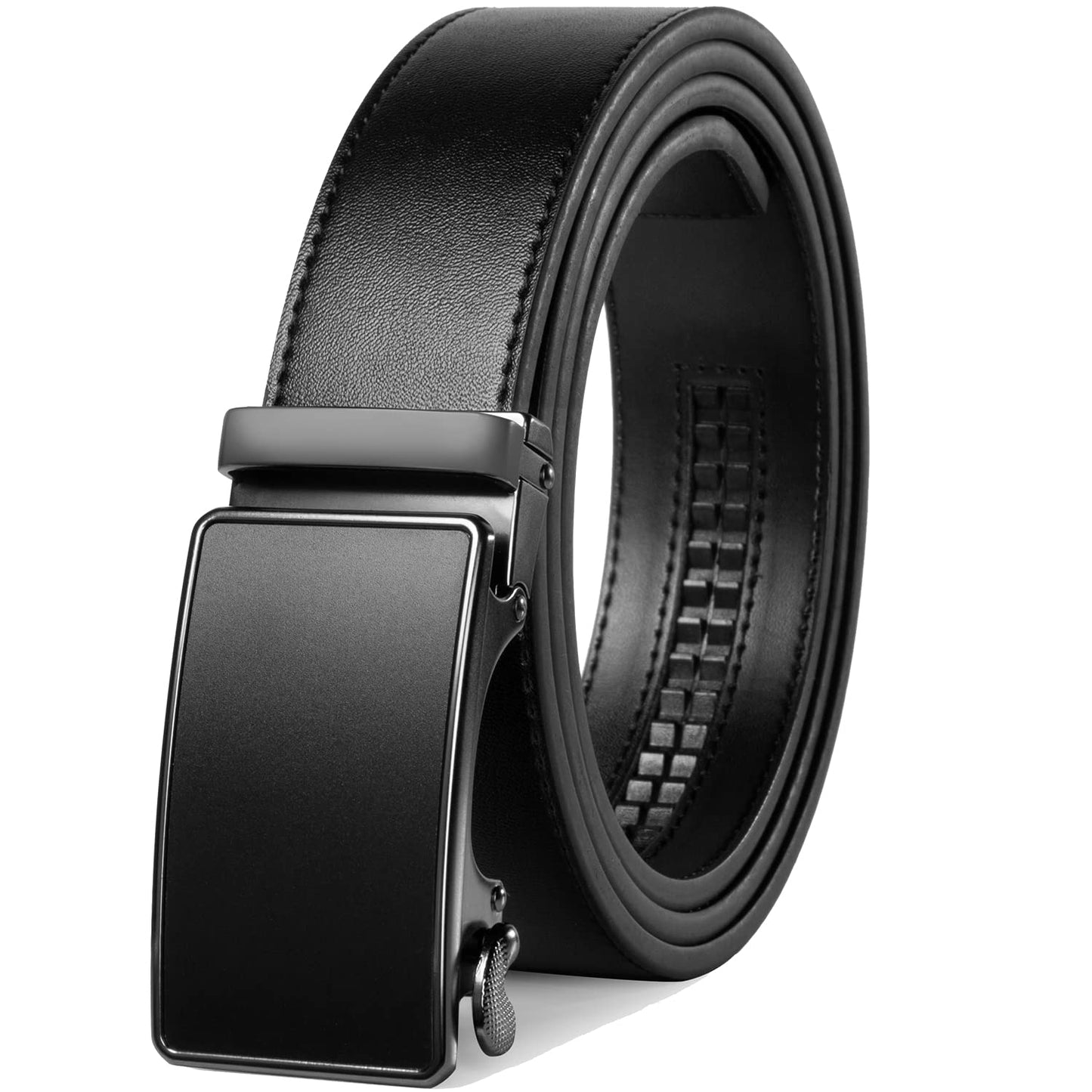 Founders & C Men's Ratchet Belt 1 3/8",Leather Dress Belt Adjustable with Click Sliding Buckle Trim to Exact Fit (Ratchet Leather Black Belt, 22"-34" Waist Adjustable)