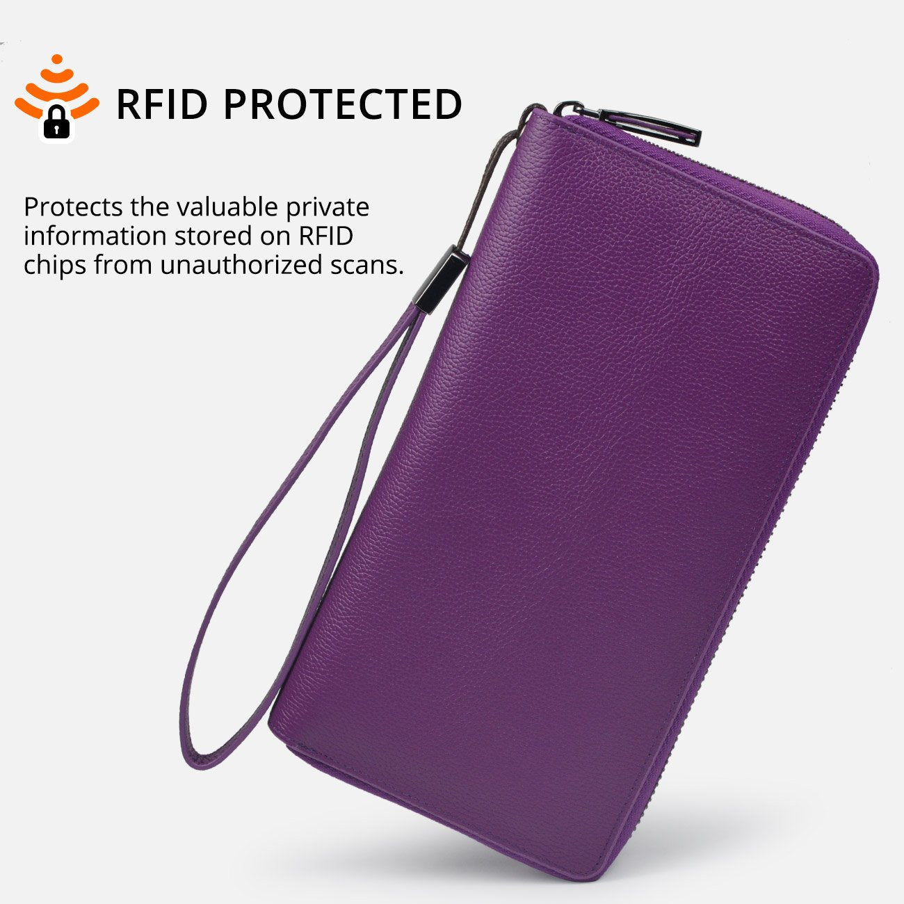 Bveyzi Women RFID Blocking Wallet Leather Zip Around Phone Clutch Large Capacity Ladies Travel Purse Wristlet (Purple)
