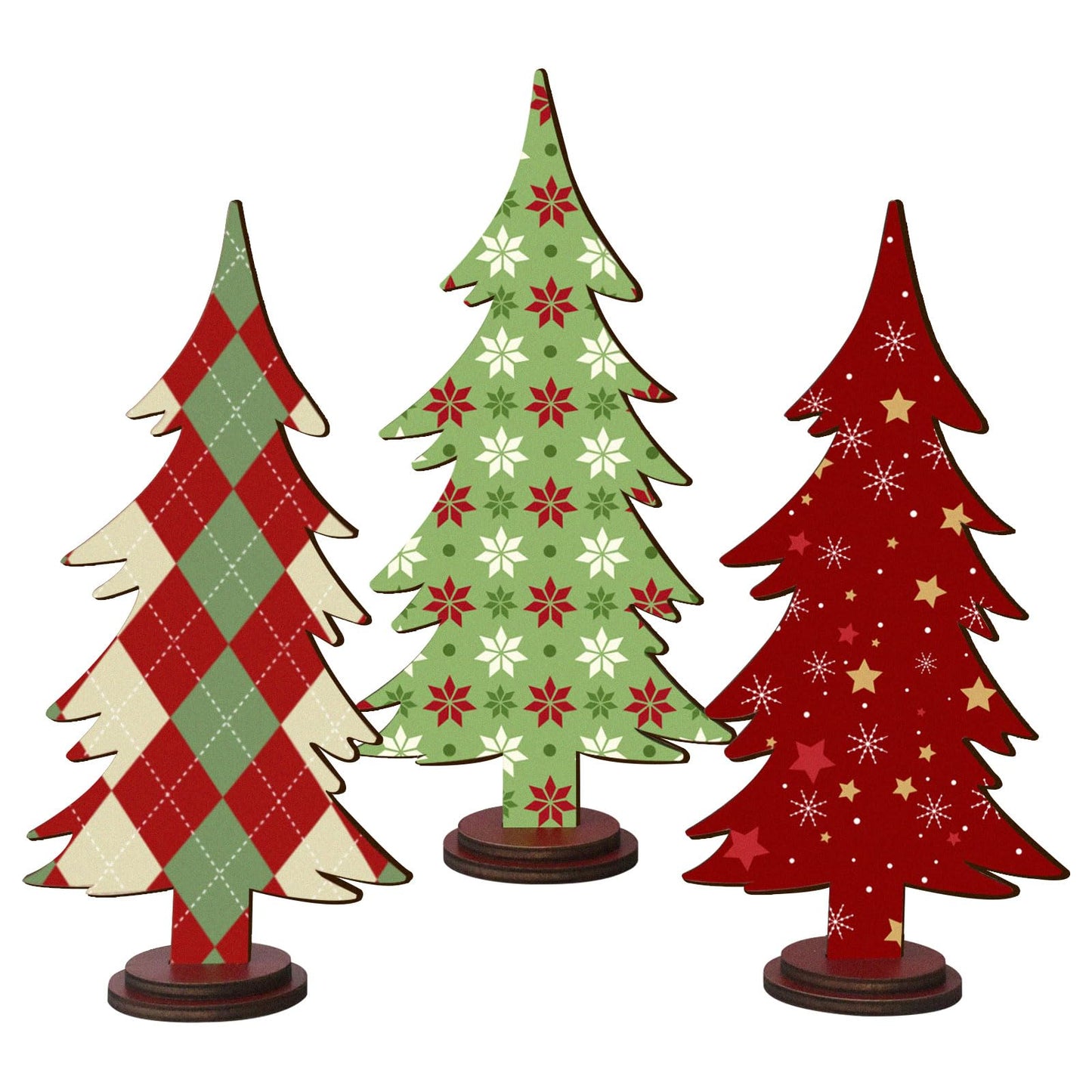 Pigort Christmas Decorations – Rustic Wooden Christmas Tree Table Decor, Freestanding Xmas Centerpiece for Home & Shelf, Winter Tiered Tray Decorative (3)