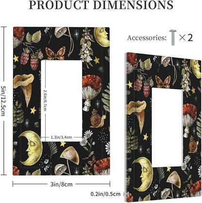 Nature Plant Botanical Daisy Mushroom Snails And Moon Single Rocker/Decora Light Switch Plate Decorative 1 Gang Outlet Cover Faceplate GFCI Electrical Receptacle Wallplate Dimmer for Home Decor