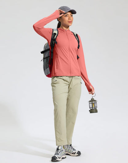 Soothfeel Women's UPF 50+ Sun Protection Hoodie Jacket Lightweight Long Sleeve Sun Shirt for Women with Pocket Hiking Outdoor(Coral, XXL)