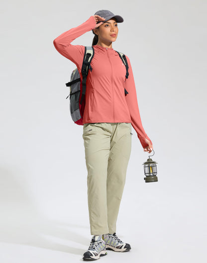 Soothfeel Women's UPF 50+ Sun Protection Hoodie Jacket Lightweight Long Sleeve Sun Shirt for Women with Pocket Hiking Outdoor(Coral, XS)