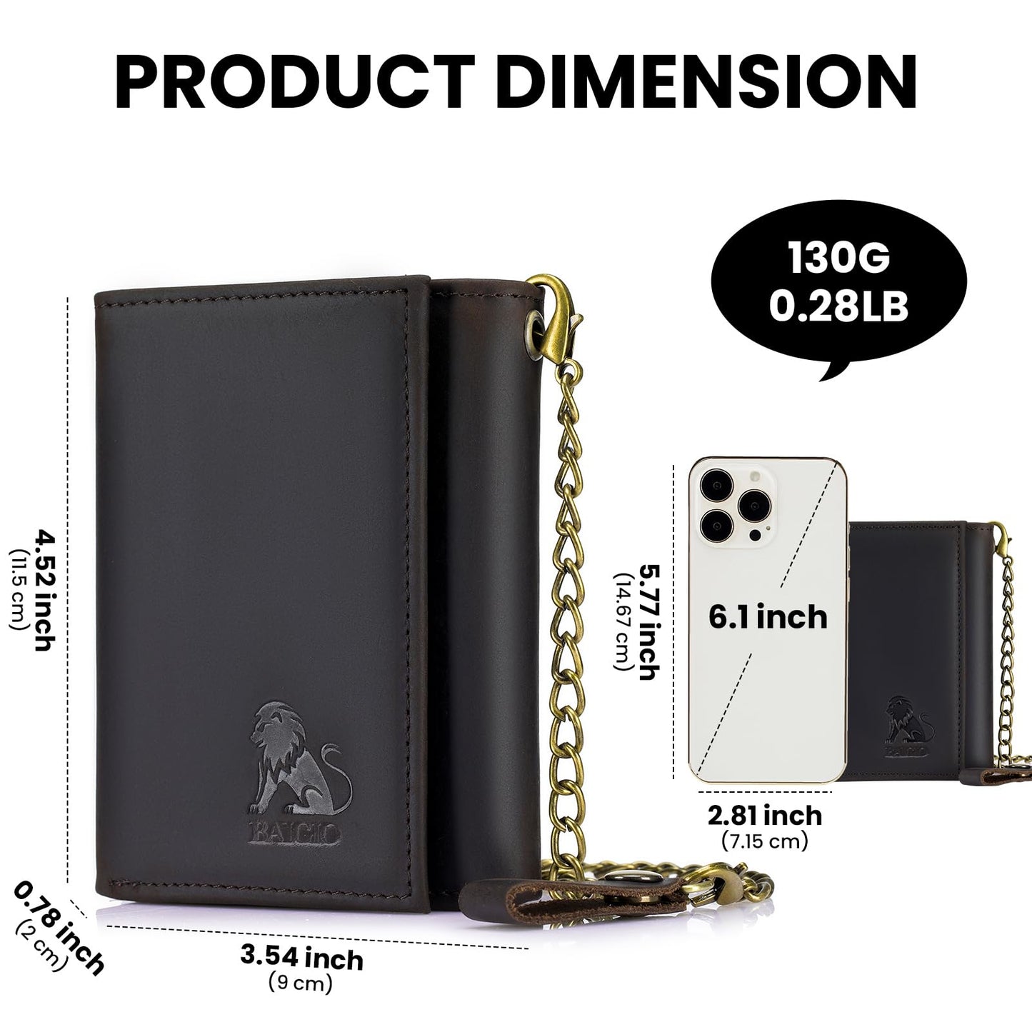 BAIGIO Men Wallet with Chain Genuine Leather Wallet for Men RFID Blocking Trifold Wallet Father's Gift