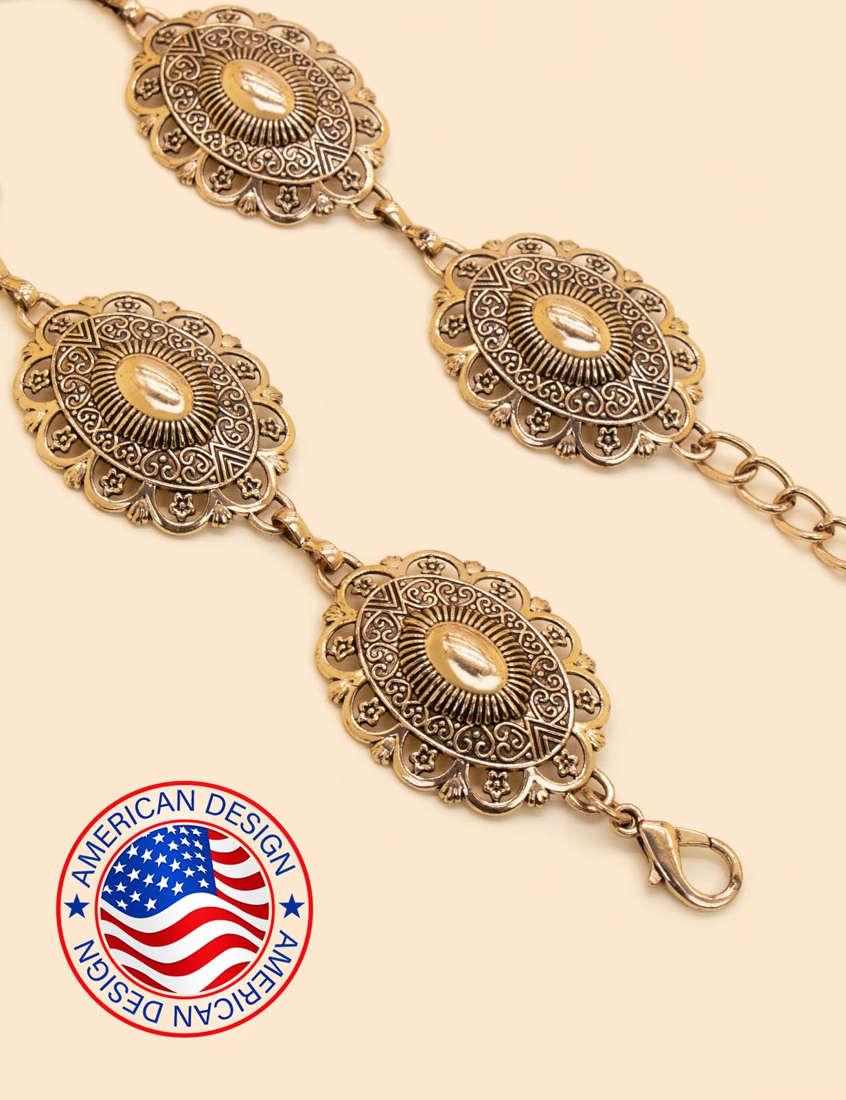 TOPACC Gold Concho Belts for Women Western Metal Cowgirl Chain Belts for Dresses Jeans Country Concert Outfit