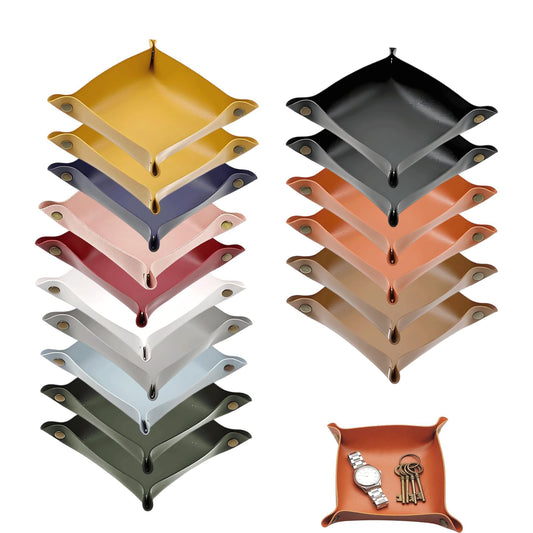 16 Pcs Leather Valet Tray, Key Tray for Women and Men, Foldable Catchall Organizer, Portable Leather Organizer for Entryway Desk for Phone, Keys, Earphone, Watch, Jewelry, Coin（11 Colors）