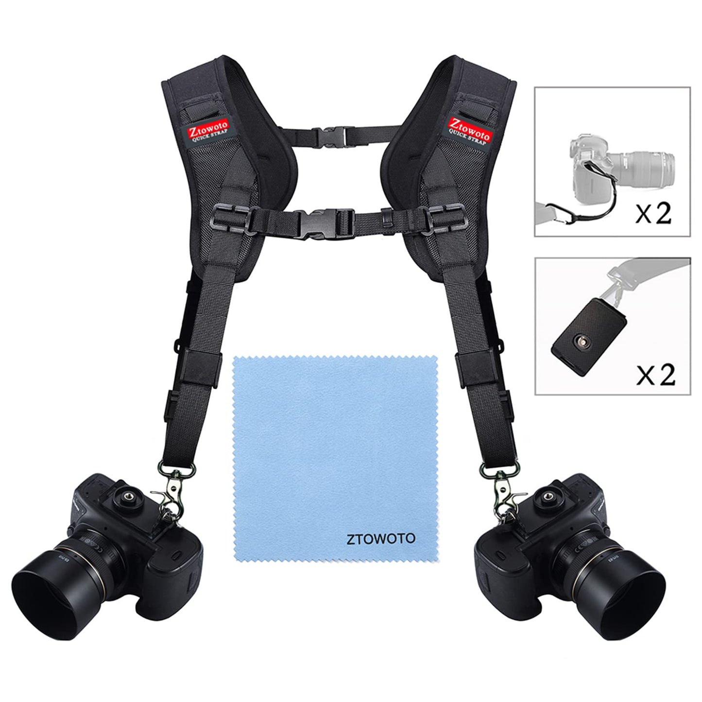 ztowoto Double Shoulder Camera Strap Harness Quick Release Adjustable Dual Camera Tether Strap for DSLR SLR Camera (focus)