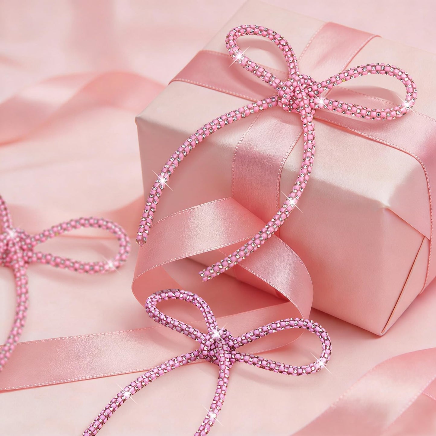 FLAIR GIFTS 6 Pcs 4.3" x 6" 2026 Christmas Bows for Decor, Mix Pink Sparkly Glitter Rhinestone Bow Ornaments with Twist Tie for Decoration, Wreath, Garland, Gift Wrapping