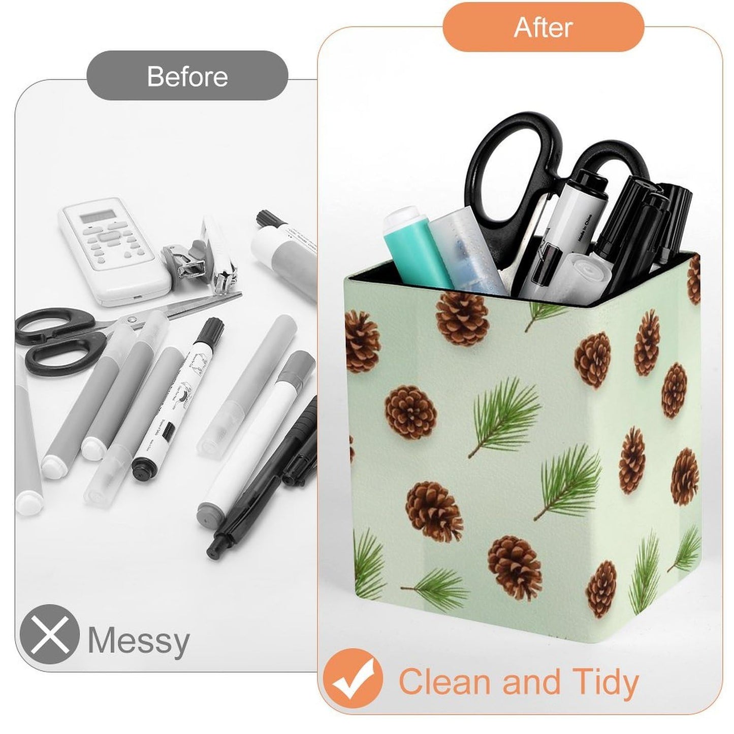 UTRSIFB Holder Cup Makeup Brush Storage Organizer, Waterproof Multifunctional Office Supplies, Pen Holder Square Leather Pencil Cute Pinecone