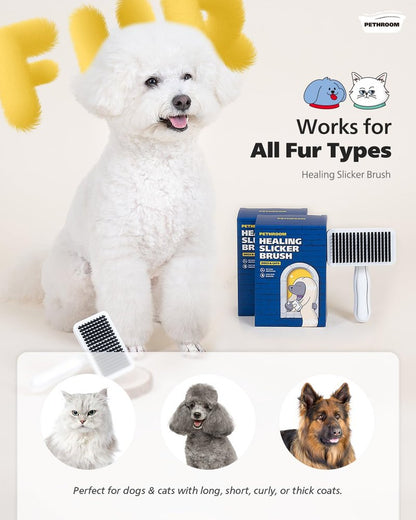 PETHROOM Self-Cleaning Slicker Brush for Dogs & Cats – Gentle Grooming & Deshedding Tool, Removes Mats & Tangles, Skin-Friendly Coated Tips, One-Touch Hair Removal Button