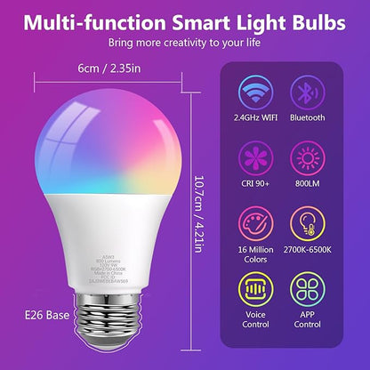 DAYBETTER Smart Light Bulbs, Smart Bulb That Compatible with Alexa & Google Home, 2.4G WiFi Bluetooth Alexa Light Bulbs, RGBCW Color Changing LED Light Bulb, 60W Equivalent, 800LM, 10Pack