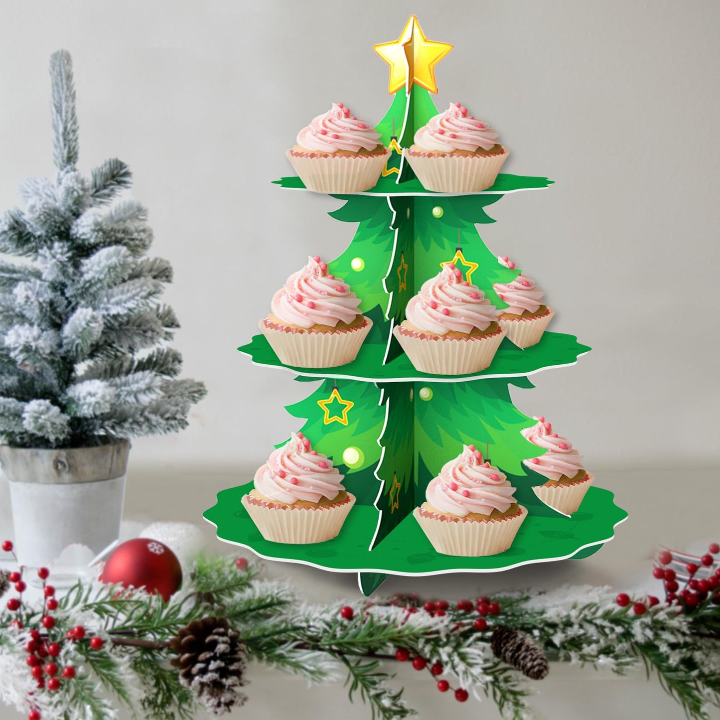 WEEPA Christmas Party Decorations Christmas Cake Stand 3 Tier Christmas Tree Cupcake Stand for Birthday Party Supplies