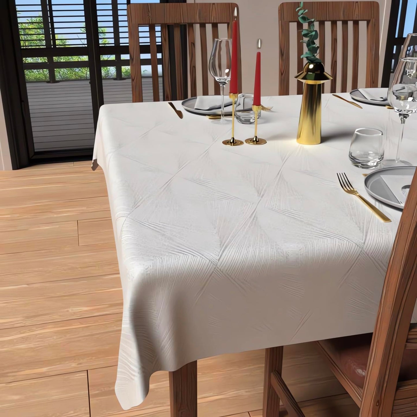 Soleil d'ocre, Rectangular Tablecloth Stain-Resistant 150 x 250 cm Luxury White