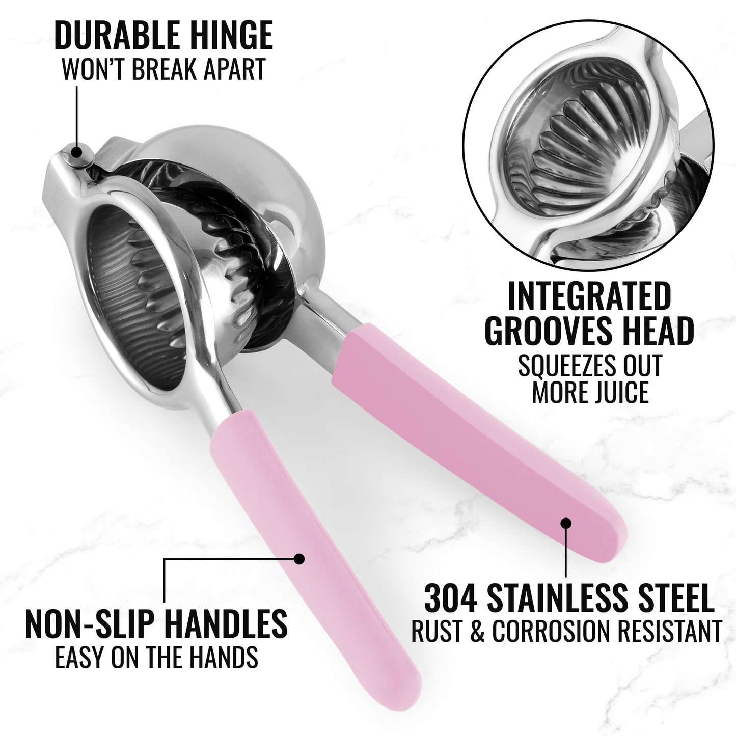 Zulay Lemon Squeezer Stainless Steel with Premium Heavy Duty Solid Metal Squeezer Bowl (Black Grip, Large)