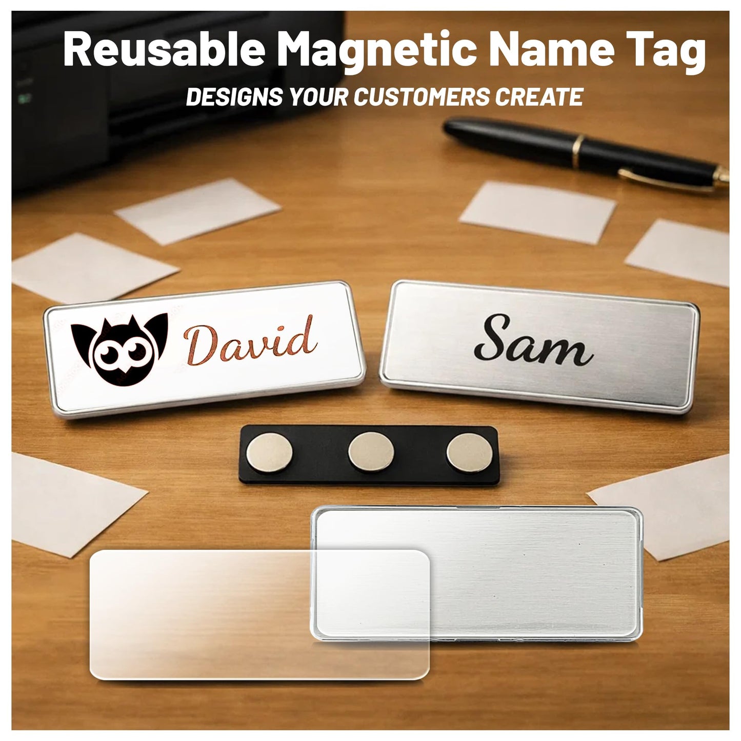 CiLoN 10 Pack Engravable Magnetic Name Badge Holder + Clear Acrylic Cover.