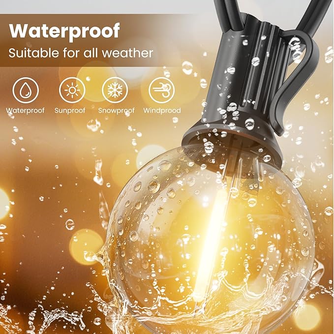 RTTY Outdoor String Lights 300ft, 3 Pack 100ft G40 Led Patio Globe Lights with 52pcs Bulbs,Shatterproof Waterproof Connectable Hanging for Porch Cafe Bistro Backyard Gazebo Balcony Deck Party