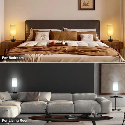 Ascher RGB Table Lamp Color Changing - 3 Color Temperatures and Stepless Dimmable Small Bedside Lamp for Bedroom, Touch Control Nightstand Light with Flaxen Shade for Reading Home Decor Lights