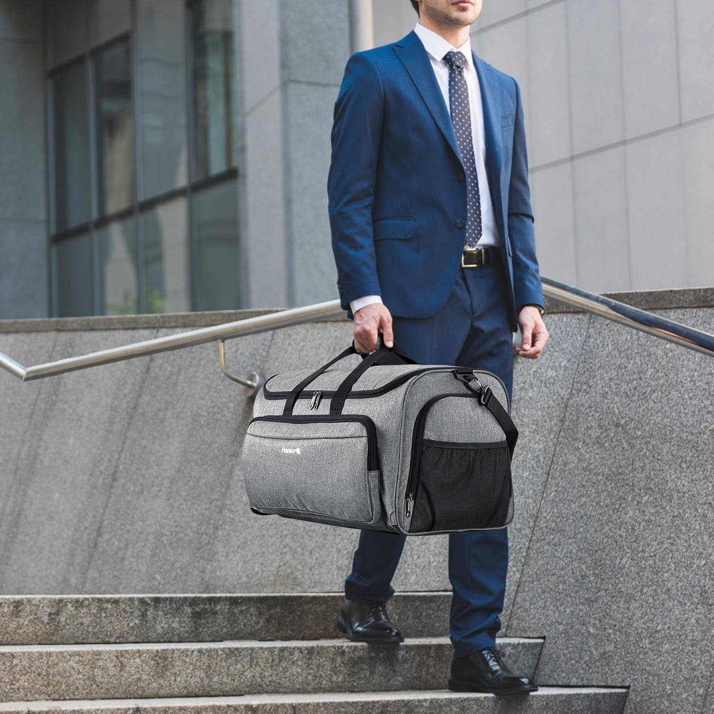 Hanke Carry on Garment Bags for Travel,Convertible Duffle Bag Luggage Bag Weekend Bag with Shoe Compartment,2 in 1 Hanging Suitcase Suit Bag for Men Women,Light Grey
