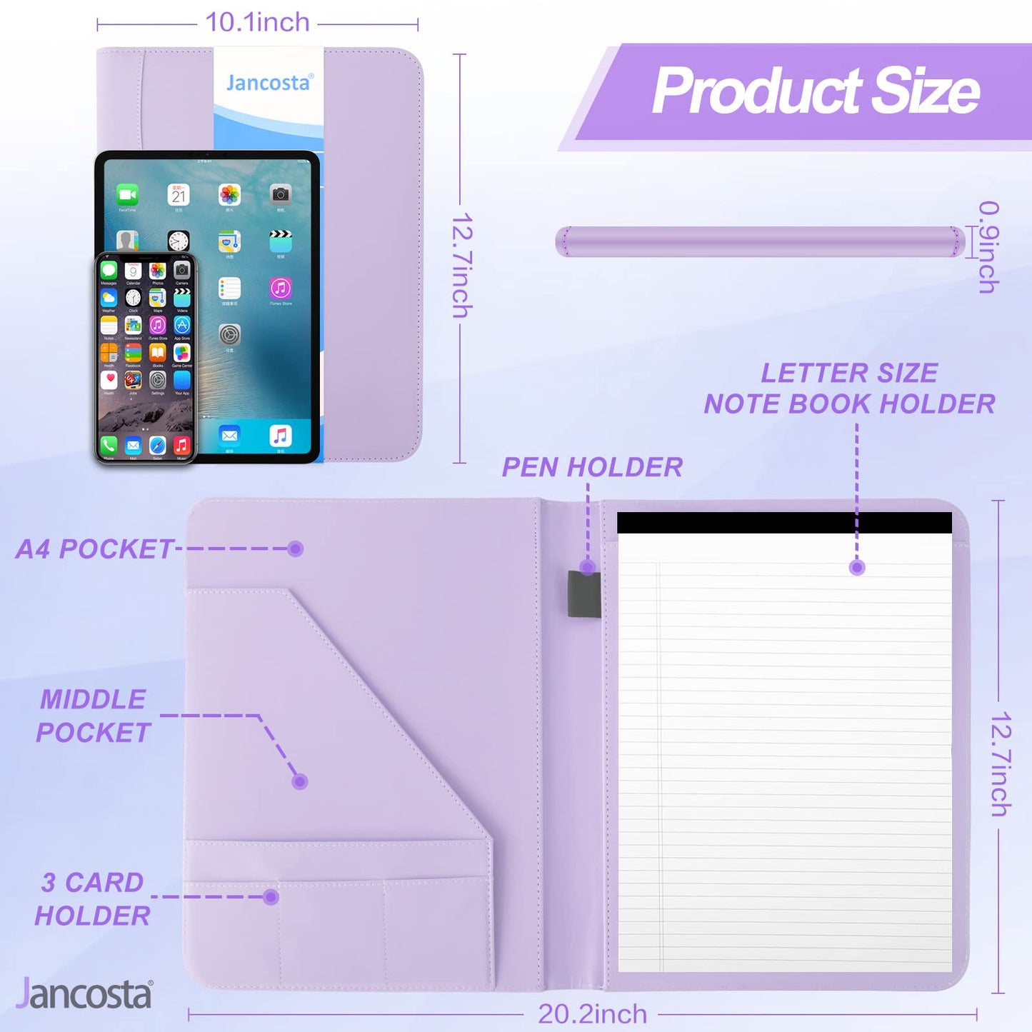 5 Pack Business Padfolio Portfolio Binder, Faux Leather Folio Folder, Resume Legal Document Organizer with Letter Size Writing Notepads (New Lilac/Light Purple 5 Pack)