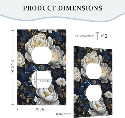White Gold Blue Flower Light Switch Cover 1 Gang Outlet Plate Single Duplex Wall Plate Covers Decorative Switchplate Covers Electrical Faceplate for Home Decor