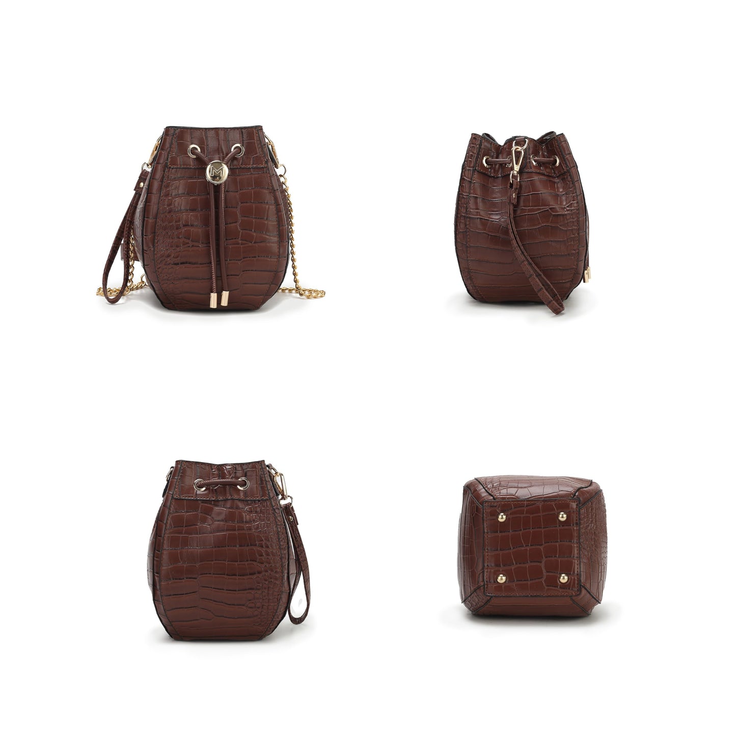 MKF Collection Women's Shoulder Bag, Croco Vegan Leather Crossbody Bag Drawstring Handbag Purse by Mia K