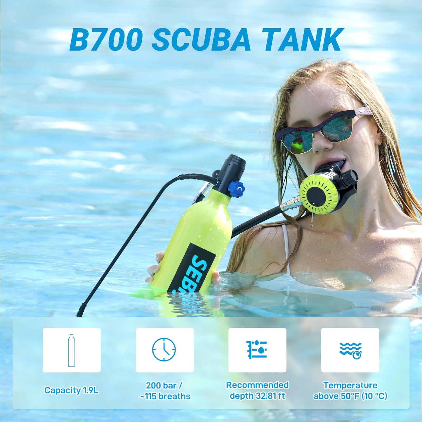 SEBiger Mini Scuba Tank 1.9L Support Underwater Breathing Reusable Diving Tank Kit with DOT Certified Pony Bottle for Underwater Exploration/Entertainment
