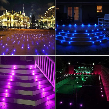 20pcs Low Voltage LED Deck Lights Kits Multi-Color RGB Stainless Steel Waterproof Outdoor Recessed Wood Decoration Lamps Landscape Pathway Patio Step Stairs LED In-ground Lighting(Silver Border)