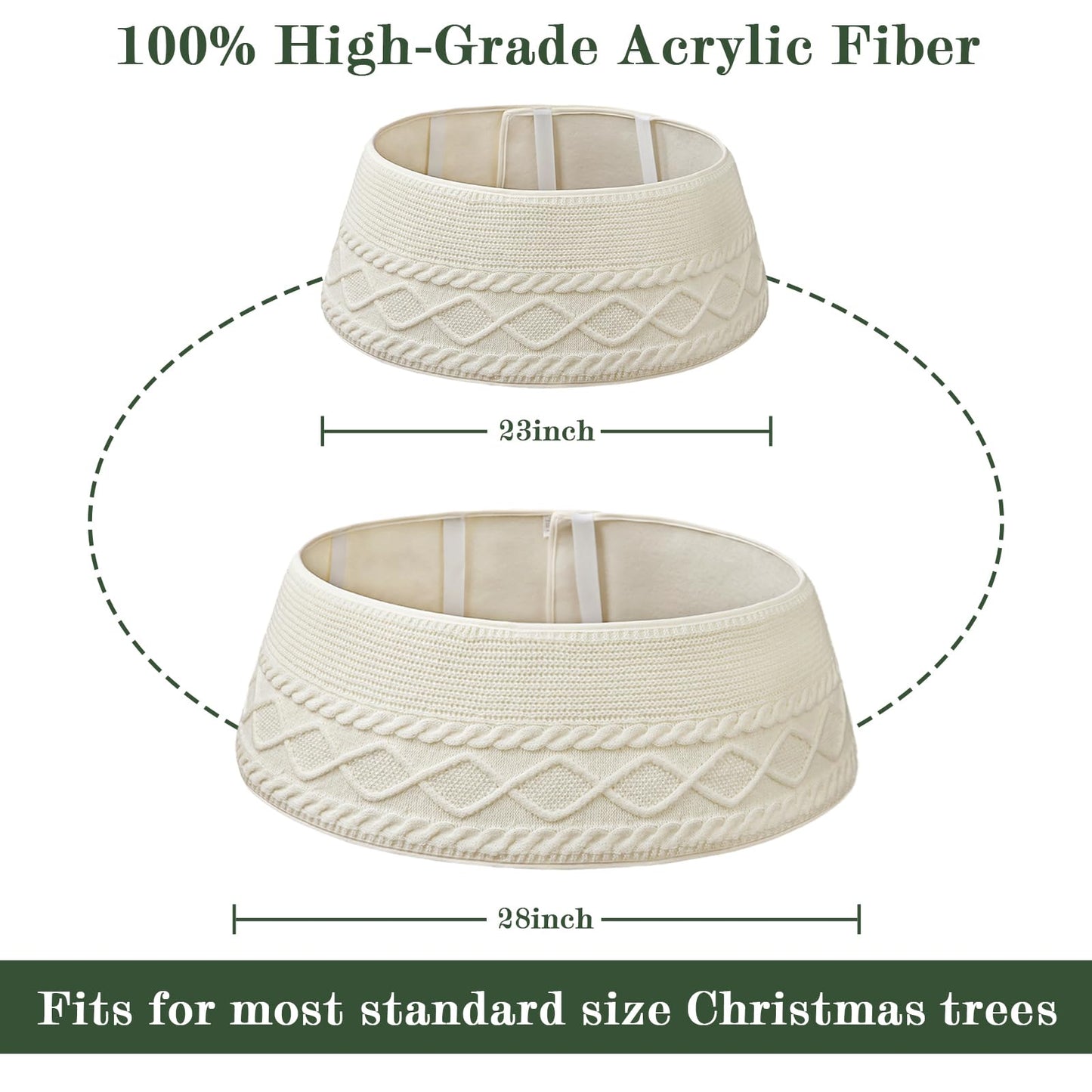 Treory Knitted Christmas Tree Collar: Cream Crossed Diamond Edge Chunky Cable Knit Christmas Tree Collars for Artificial Trees, Farmhouse Rustic Tree Ring Tree Skirt for Christmas Home Décor
