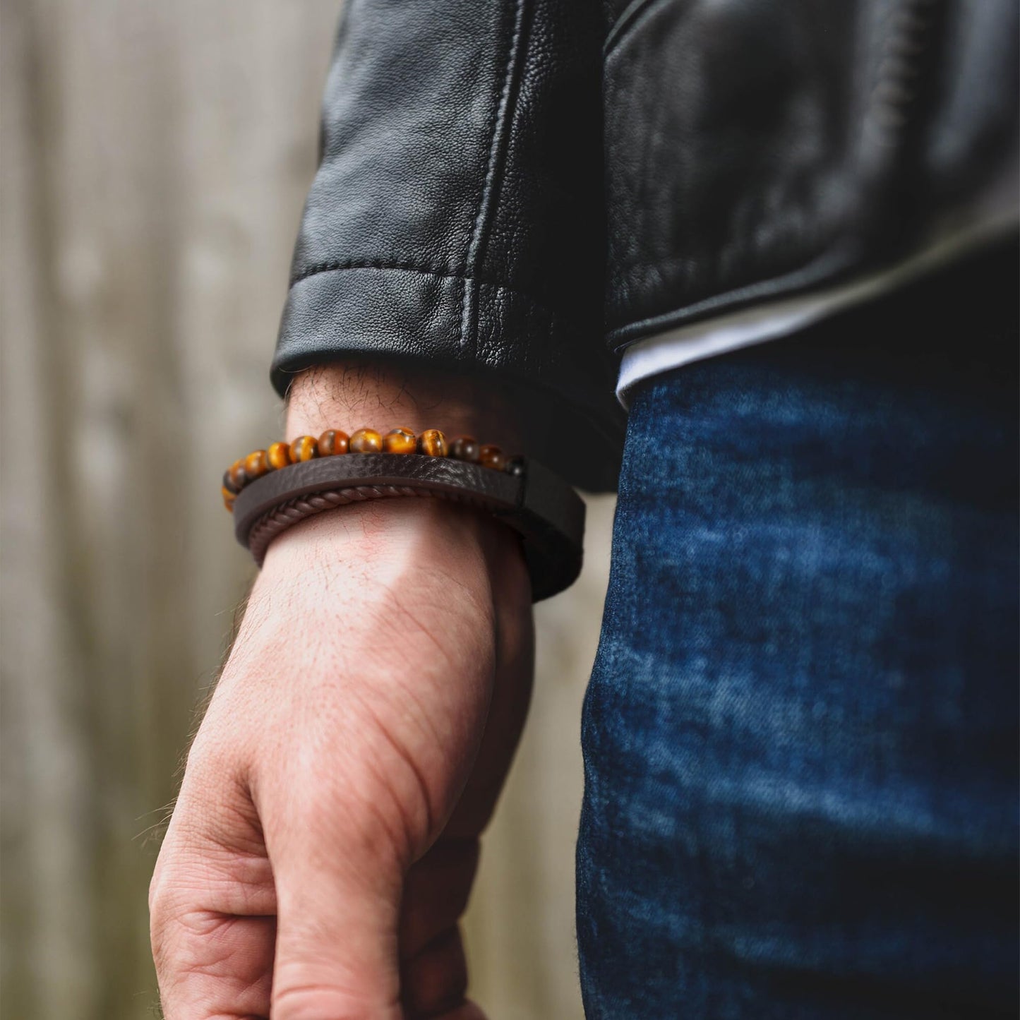 Ailetop Tiger Eye Bracelet Men - Mens Bracelets Beads Adjustable Braided Leather Bracelet for Men Brown Leather Mens Beaded Bracelets Men's Jewelry Birthday Gifts for Dad Husband Son