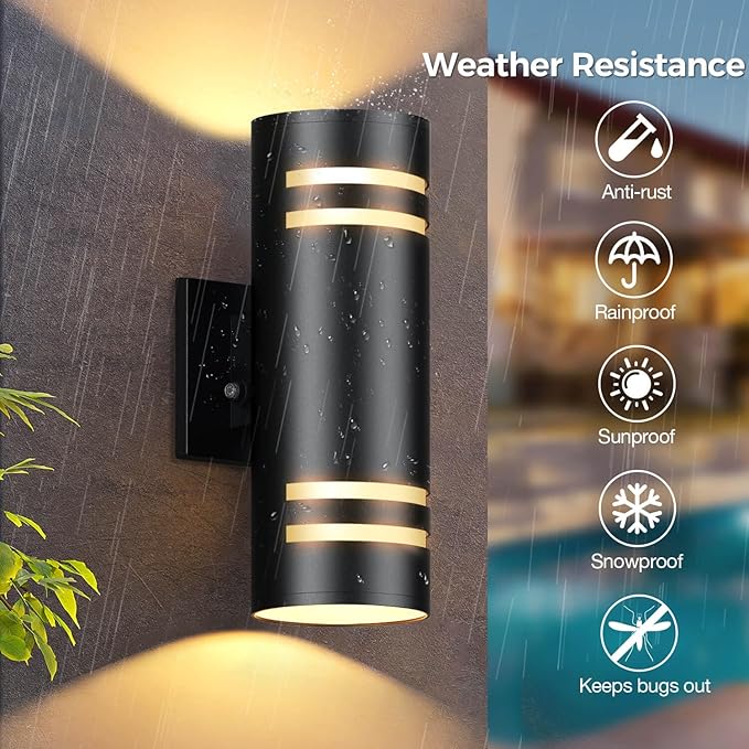 KIZON Smart Porch Lights 2 Pack, Modern Dusk to Dawn Outdoor Wall Lights Color Changing, Dimmable RGB Exterior Sconce Up and Down Light, Outside Lights for House Garage, Works with Alexa, ETL Listed