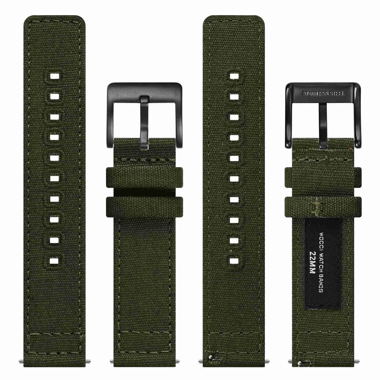 WOCCI 18mm Watch Band, Canvas Fabric, Quick Release, Replacement Strap, Black Buckle (Army Green)