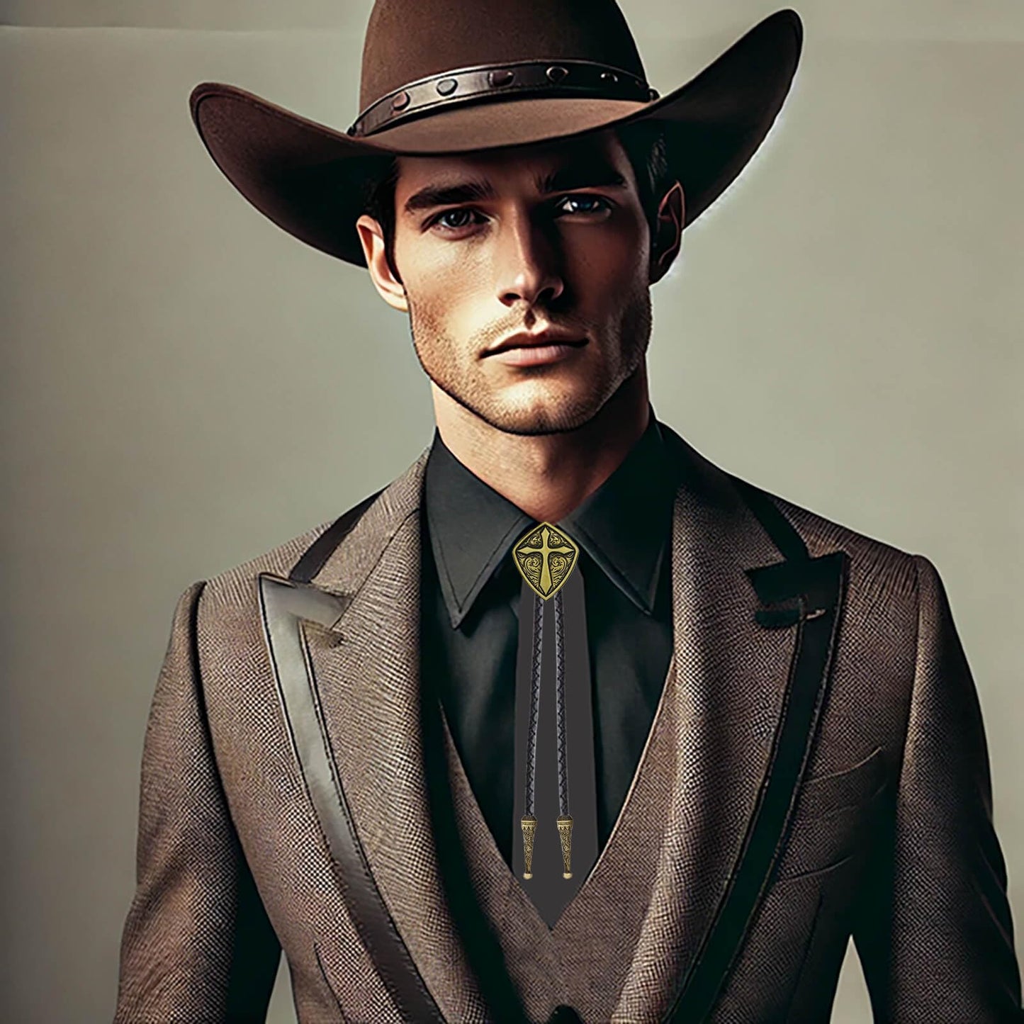 HLYMPONY Bolo Tie for Men Western Cowboy Cowgirl Vintage Native American Cross Bolo Tie for Women (Bronze)