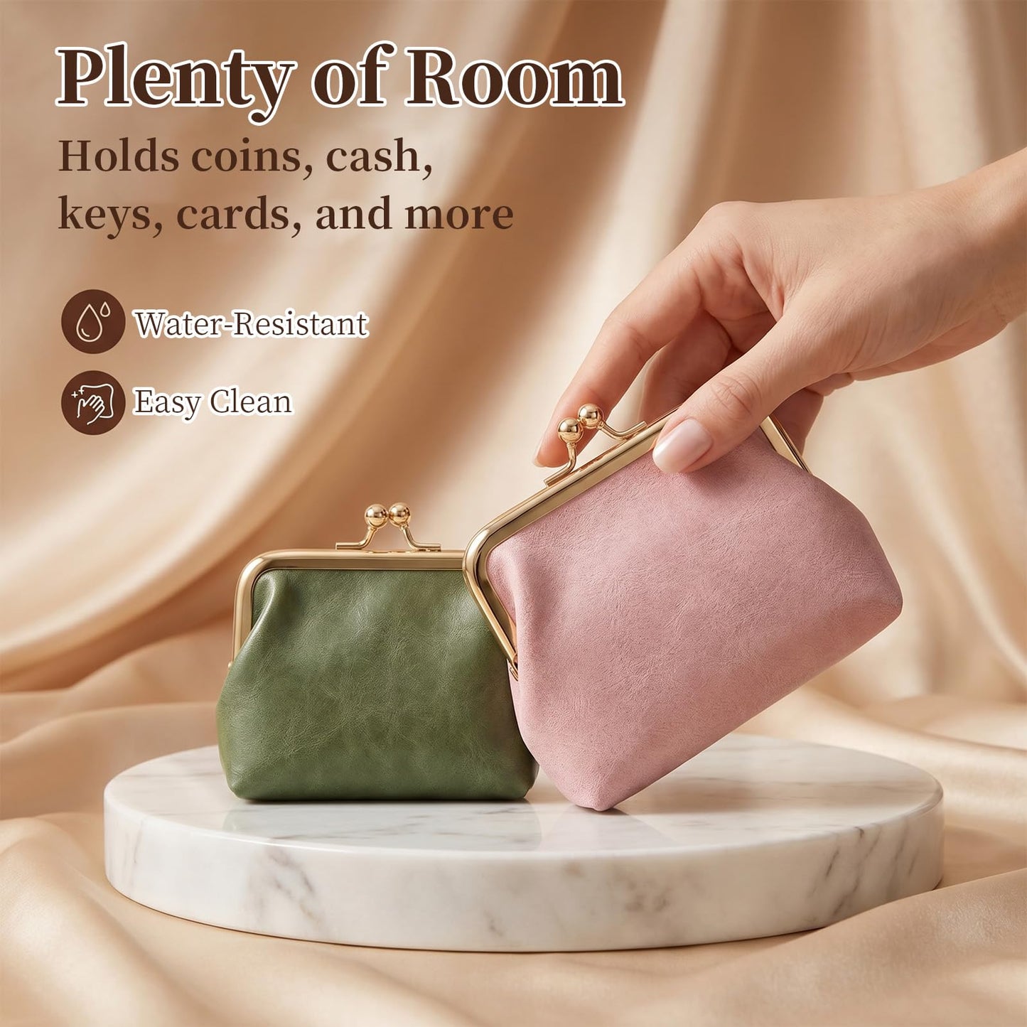 OPLCFO 2PCS Vintage Coin Purse with Kiss Lock, PU Leather Change Purse for Change, Keys, Lipstick