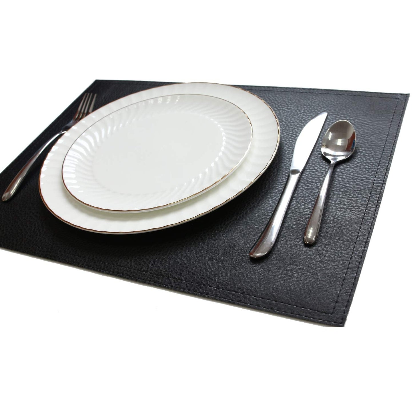 Wintop Group PU Leather Placemats, 13"X17.5", Set of 6, Black