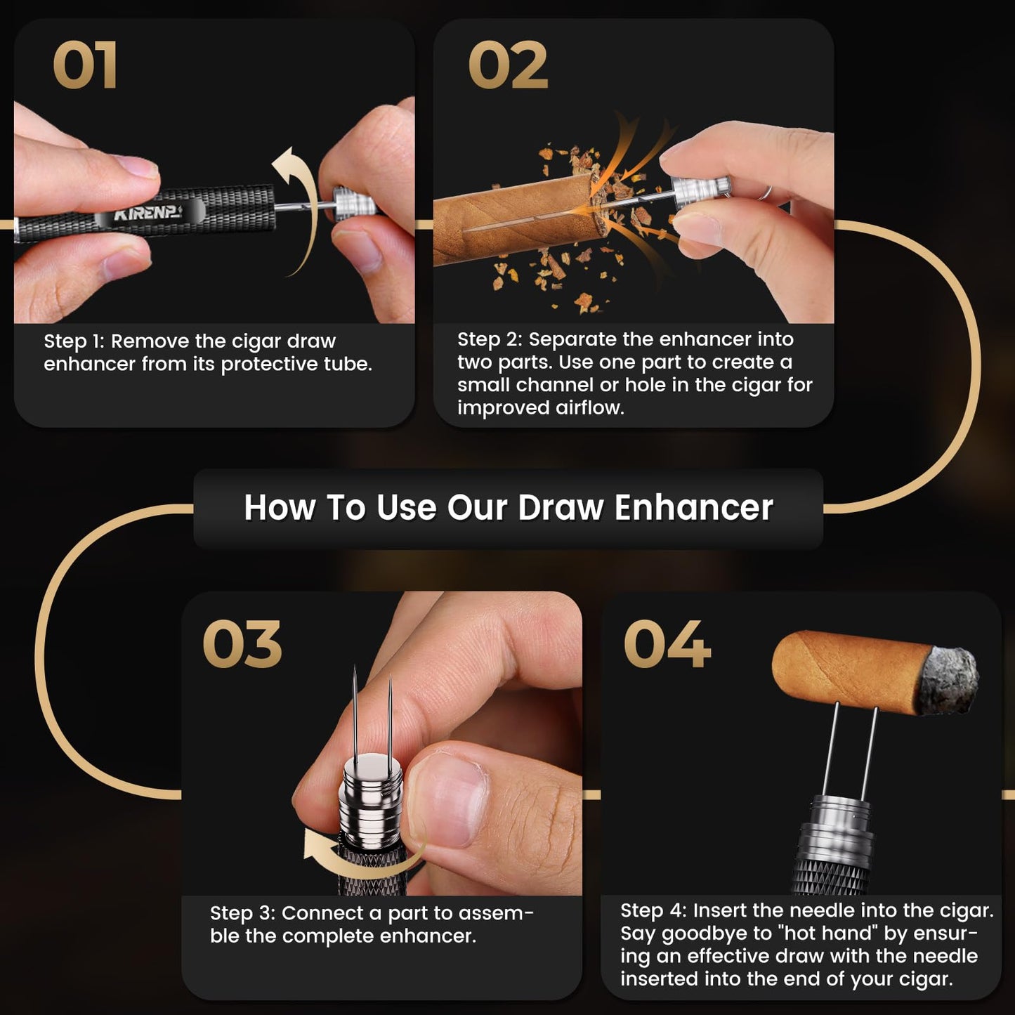 2-Pack Cigar Draw Enhancer Tool, Cigar Poker & Cigar Nubber 2-in-1, Practical Cigar Accessories with Key Ring for All Cigars