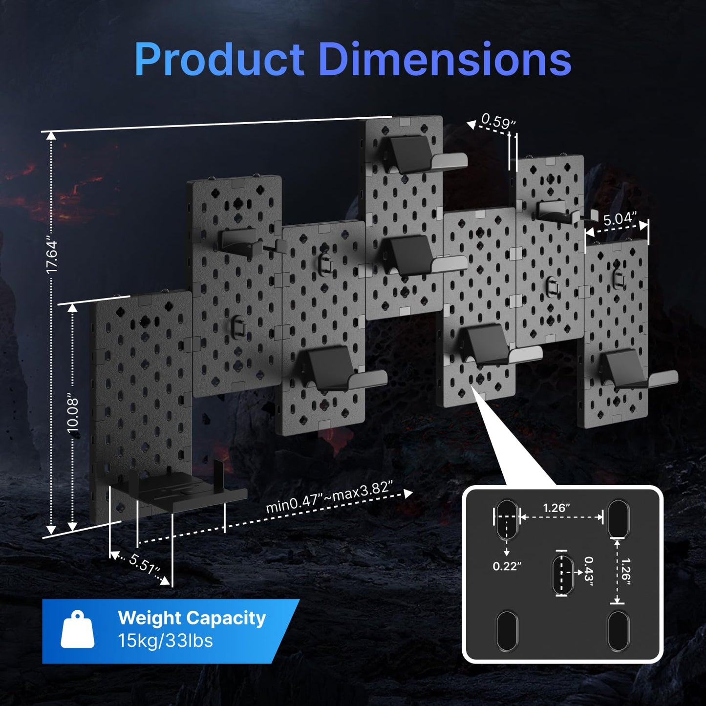 PEGZONE Controller and Headphone Holder Wall Mount, Modular Gaming Pegboard with Accessories, Controller Stand for Xbox PS5 PS4 Switch, Video Game Storage, Disc Shelf Organizer, 7pcs Pegboard, Black