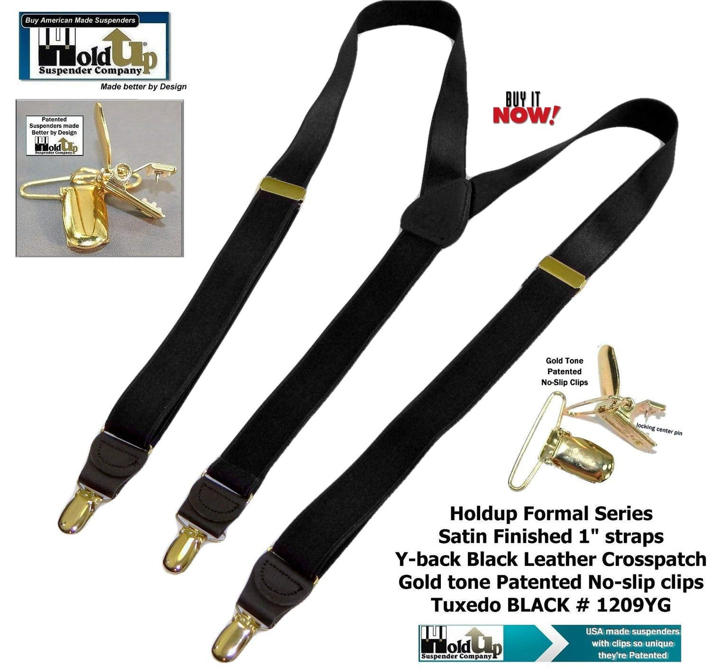 Hold-Up Suspender Company Formal Series Suspenders for Men in Tuxedo YG Style with USA Patented No-Slip Clips