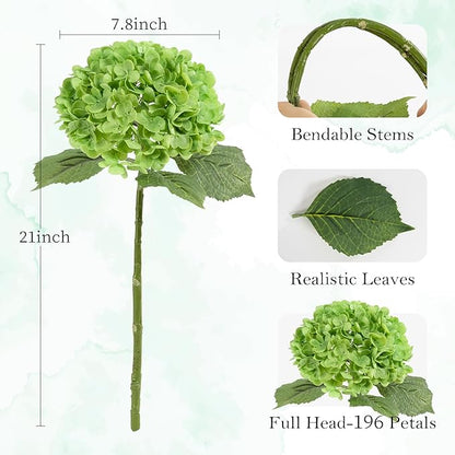 BonBloom's 3 Pcs Dark Green Hydrangea Artificial Flowers, Latex Real Touch Faux Hydrangeas Lifelike Stem & Blooms Fake Flowers for Wedding Bouquet Party Outdoor Table Centerpieces Home Decor